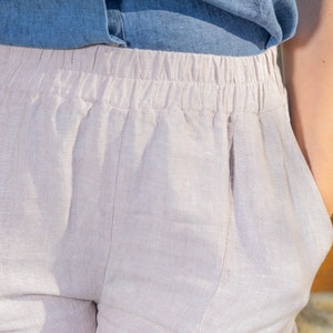 Basic Linen Pants with pockets, Elastic Waist Linen Trousers, Lounge Plus Size Pants image 5