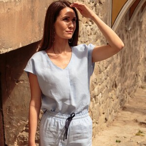 Loose linen top, washed linen blouse, linen t shirt, plus size linen clothing
