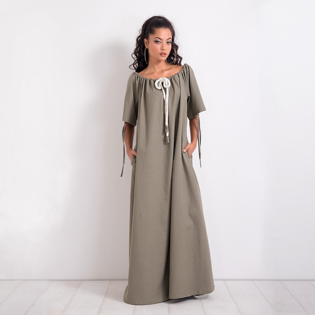 Linen Kaftan Maxi Dress/ Long Short Sleeve Dress/ Casual Dress - Etsy