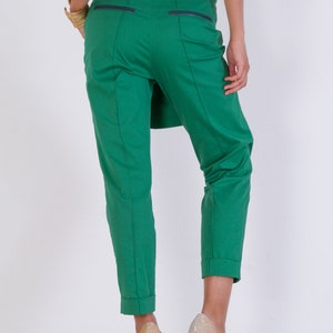 Casual Pants/ High Waist Pants/ Green Pants/ Drop Crotch Pants/ Crepe Pants/ Loose Pants/ Straight Leg Pants/ Midi Pants/ Friends Fashion image 8