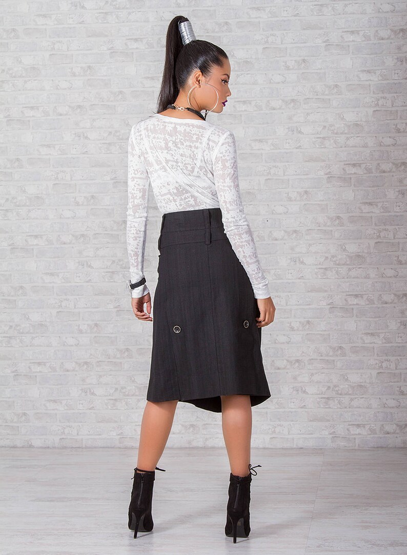 Knee Length Skirt Black SKirt High Waisted Skirt Cotton Skirt Short Skirt Elegant Skirt Designer Skirt Flare Skirt Friends Fashion