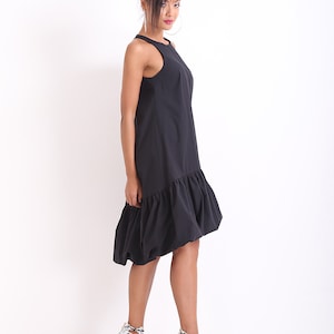 Black Linen Dress: Asymmetrical Maxi Tunic, Party Off-Shoulder