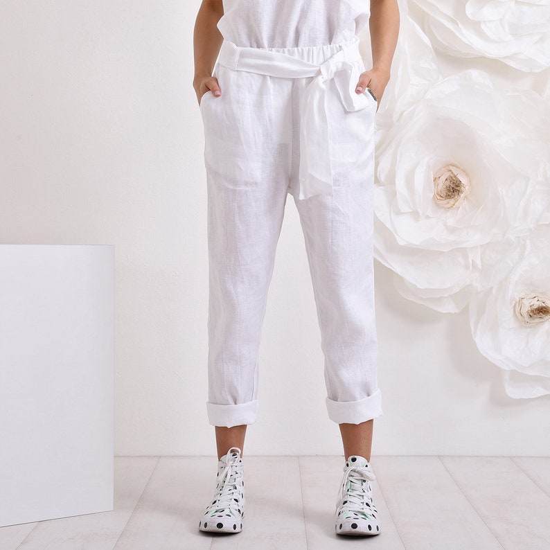 Linen Pants White Loose Pants Tapered Pants Womens Linen - Etsy