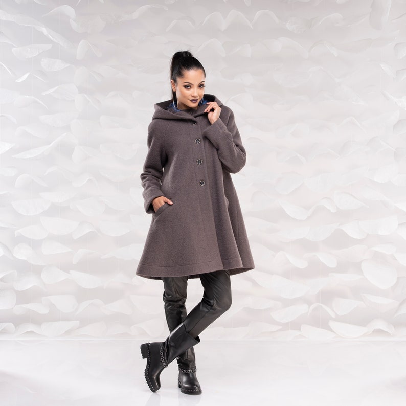 Big Hood Coat, Wool Winter Coat, Swing Coat, Plus Size Clothing, Wool Coat, Warm Coat, Hooded Winter Coat, Wool Swing Coat, Winter Clothing image 7