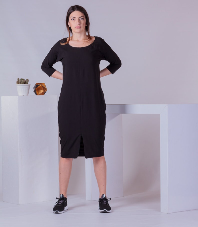 Basic Casual Dress, Woman Plain Slit Dress, Knee Length Dress, Half Sleeve Shirt Dress, Blouson Dress, Maternity Dress image 5