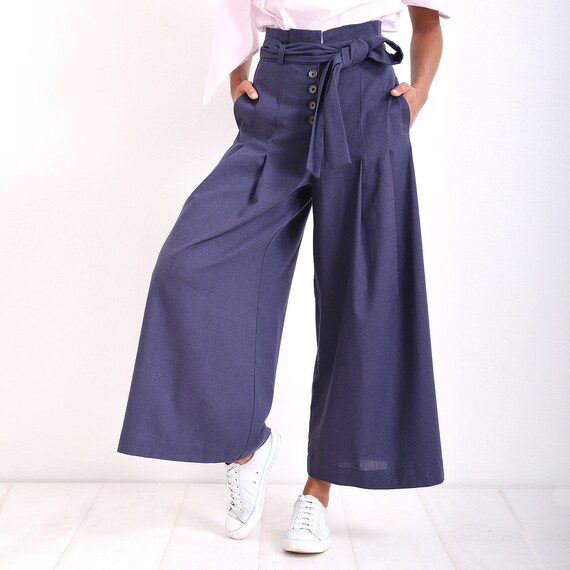 Palazzo Pants/ Linen Pants/ Dark Blue 
