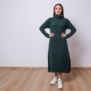 Wintertruijurk, wollen jurk, grof gebreide jurk, coltrui, lange wollen jurk, plus size kleding, jurk met lange mouwen, truijurk