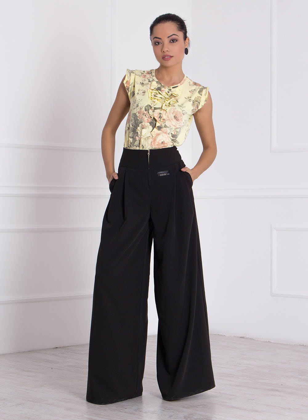 Wide Leg Pants Palazzo High Waisted Pant With Pockets, Loose