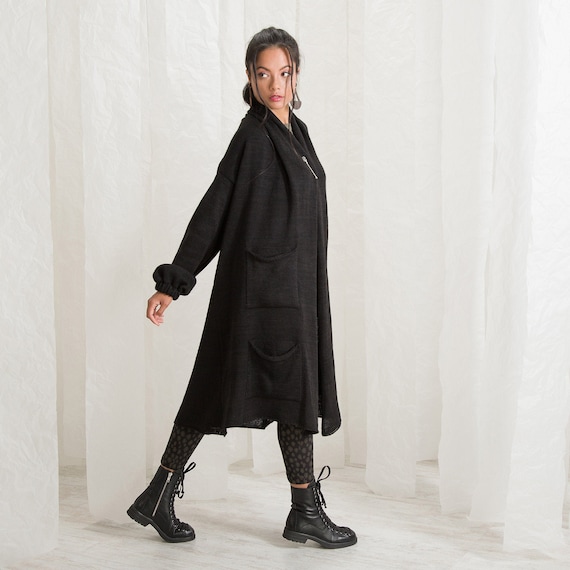 Long black sweater coat plus size best sale