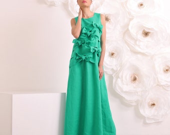 St. Patrick's Day Linen Maxi Dress - Plus Size Summer Dress in Elegant Green Linen
