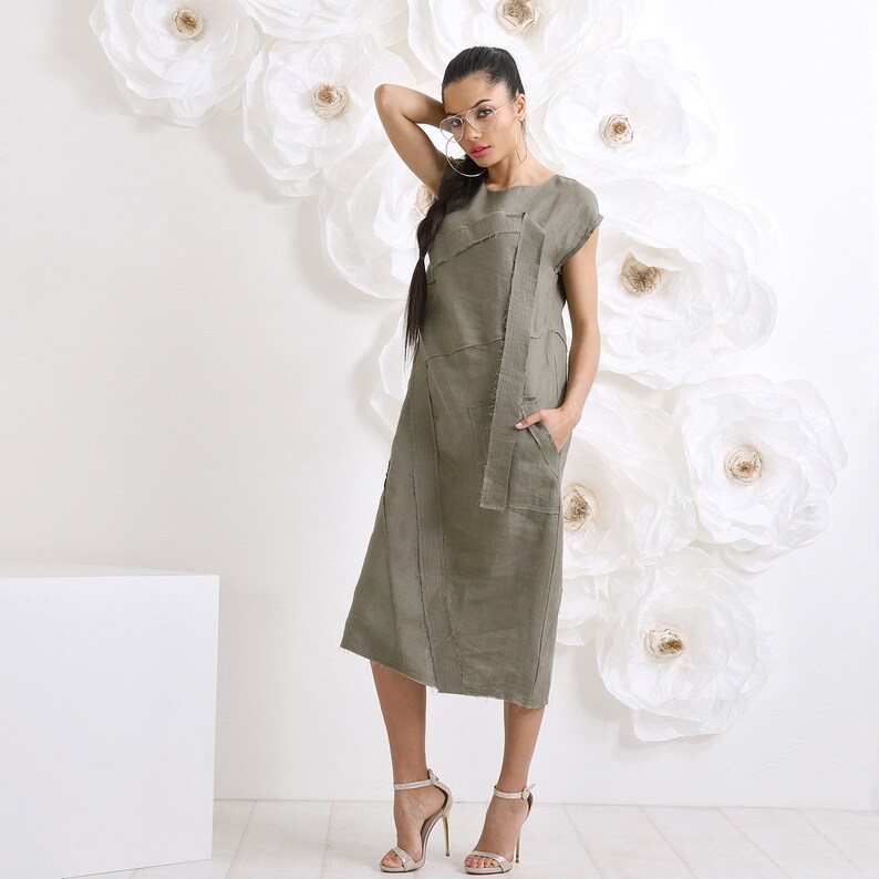 Linen Maxi Dress, Midi Summer Dress, Plus Size Dress, Loose Linen Clothing image 2
