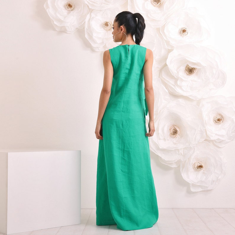 St. Patrick's Day Linen Maxi Dress Plus Size Summer Dress in Elegant Green Linen image 5