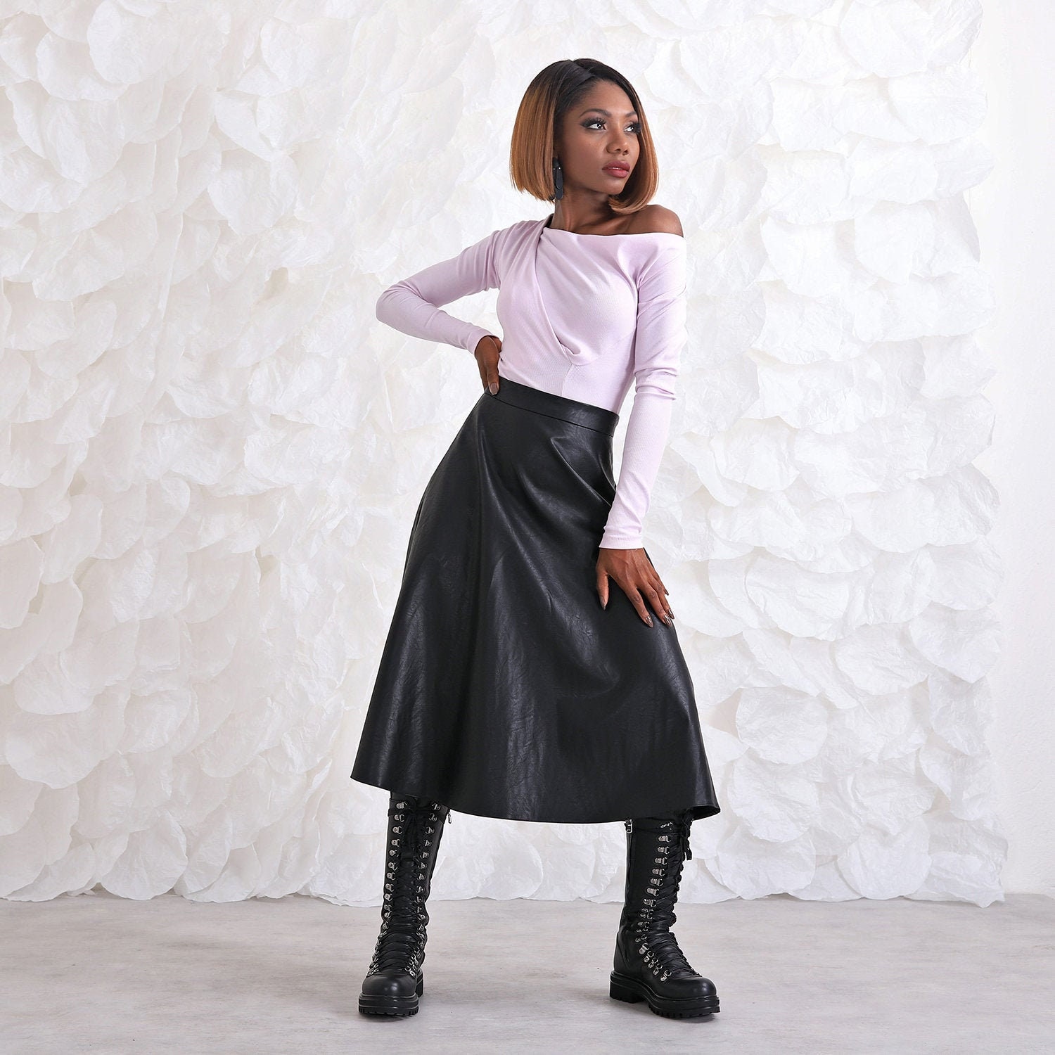 leather skirt midi