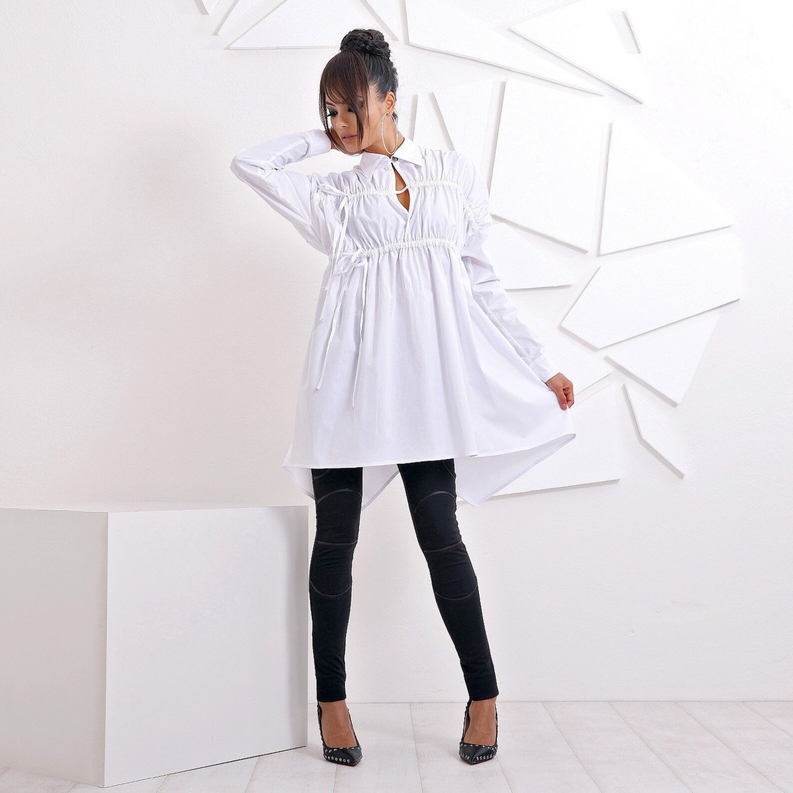 Plus Size White Tunic Shirt Dress Long Sleeve Shirt Etsy