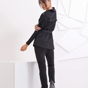 Asymmetric Top, Womens Clothing, Black Cotton Blouse image 4
