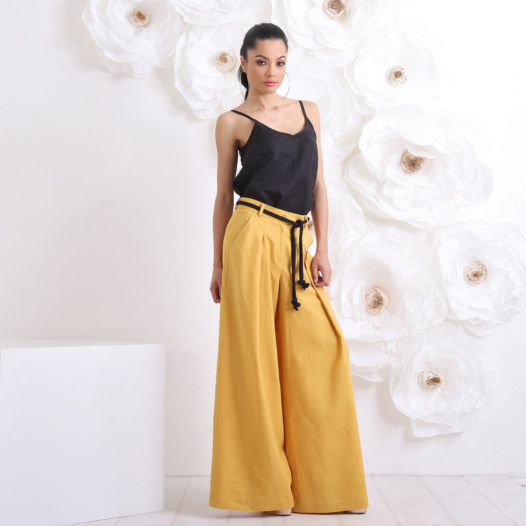 Wide Leg Pants Linen Palazzo Pants Mustard Pants Linen Clothing Plus Size Maxi Pants Boho Pants Plus Size Clothing Formal Trousers Etsy