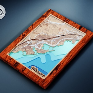 Monaco Multilayer Bodenkarte, Wand Kunst Dekor, Stadt Karte Vektor, Cnc Fräser und Lasercutter Dateien - svg dxf pdf ai eps, digitaler Download