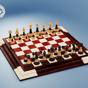 Luxury Wooden Chess Set with board 6pcs for CNC Router, 3D Printable STL Model, 3D Model Instant Download