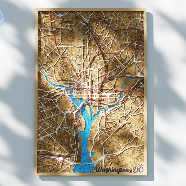 Washington DC Multylayer map SVG, PDF, eps, ai dxf files for laser engraving files and cnc router files - digital download