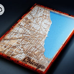 Meerlagige routekaart van Chicago verjaardag cadeau voor hem home decor muur kunst lasersnijden sjabloon SVG AI EPS-bestanden, digitale download