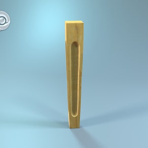May include: A wooden dowel with a long, narrow groove running down the center. The dowel is light brown in color and has a smooth, polished finish.