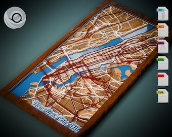 New York City NY Multylayer map SVG, PDF, eps, ai dxf fichiers pour les fichiers de gravure laser et les fichiers de routeur cnc - téléchargement numérique