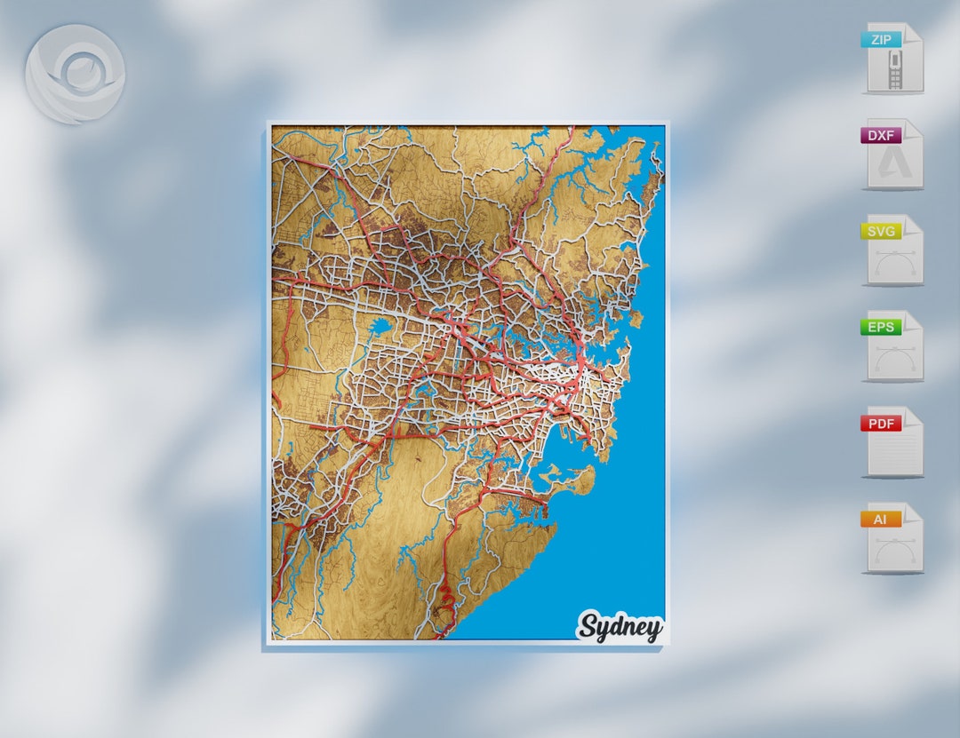Sydney Multylayer Map SVG PDF Eps Ai Dxf Files for Laser - Etsy