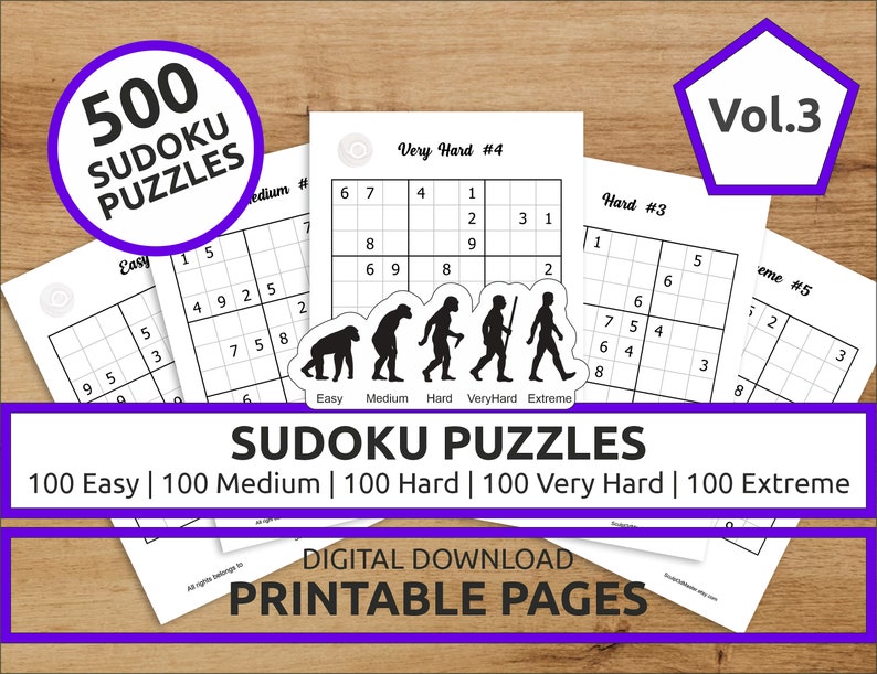 Sudoku Puzzles Volume 3 100 Easy 100 Medium 100 Hard 100 Etsy