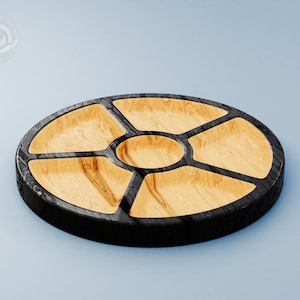 File STL, DXF, SVG di grande vassoio in legno + ciotola per salsa per router cnc, download istantaneo, piatto da portata - 6 sezioni