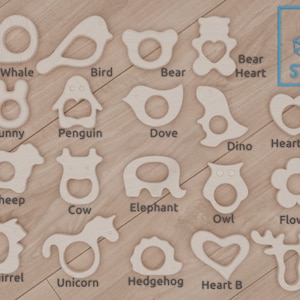 Beißring aus Baby-Holz in Form von Tieren, CNC-Fräser Dateien, STL Datei 3D Druck, svg, dxf / Digitaler Download