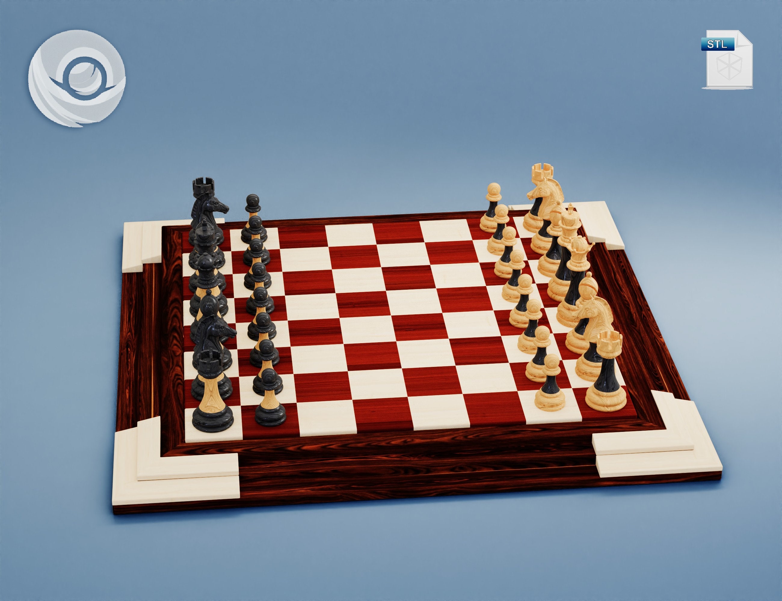 Luxury Wooden Chess Set With Board 6pcs / Digital File STL/ 3D 