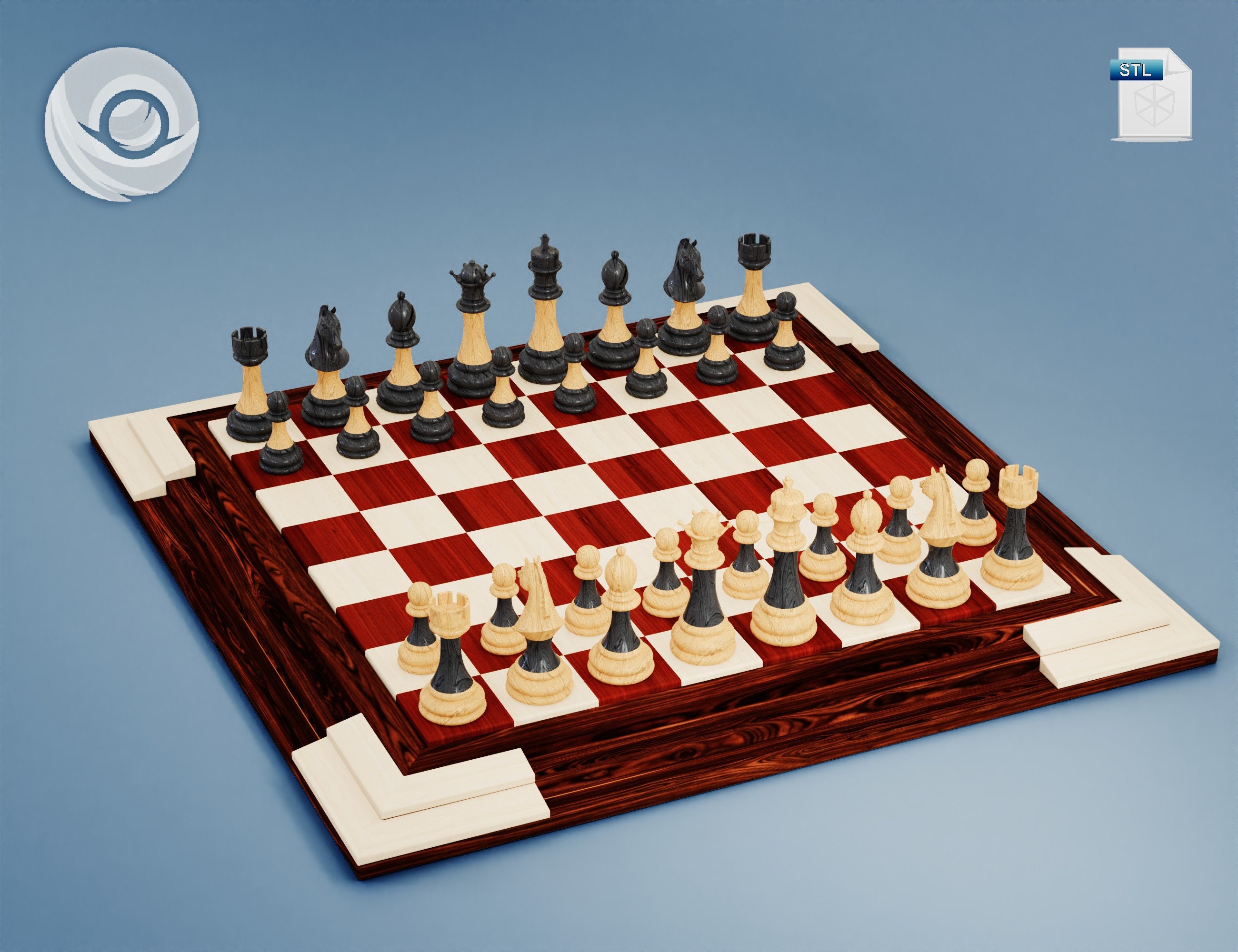 Luxury Wooden Chess Set With Board 6pcs / Digital File STL/ 3D 