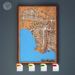 Meerlaagse Los Angeles straat routekaart verjaardag cadeau voor hem home decor muur kunst lasersnijden sjabloon SVG AI EPS-bestanden, digitale download