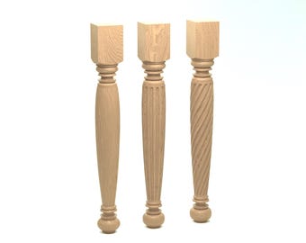 Patas para mesa de comedor estilo Sheraton de estilo rústico, 3.5" x 29" (solo para fresadoras CNC de 4 ejes) - Archivos STL