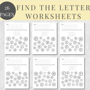 Hojas de trabajo con las letras del alfabeto, reconocimiento de letras, búsqueda de letras, hojas de trabajo para trazar letras del alfabeto, preescolar, jardín de infantes