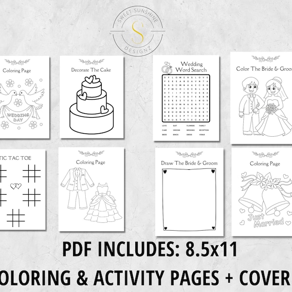 Wedding Activity Coloring Book for Kids, Coloring & Activity Book for Kids, PDF, Kids Coloring Sheets Instant Download  Printable PDF