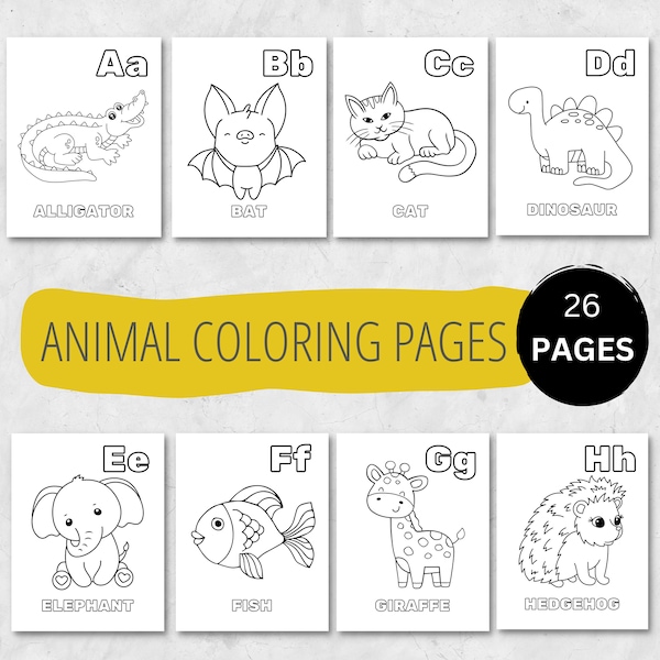 Coloring pages for kids, Animals, preschoolers, toddlers,  26 Printable Coloring Pages, Simple Jumbo ABC Preschool Kindergarten Homeschool