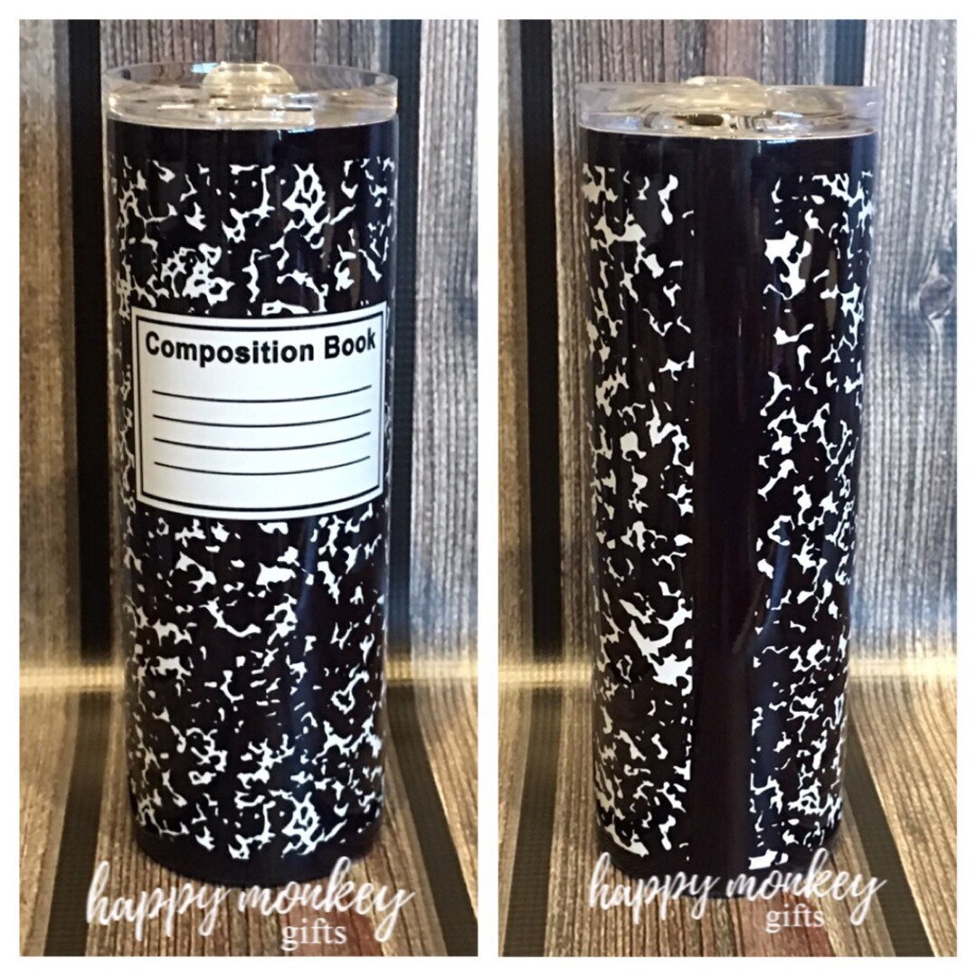 COMPOSITION NOTEBOOK TUMBLER Teacher Straw Happy Monkey Etsy