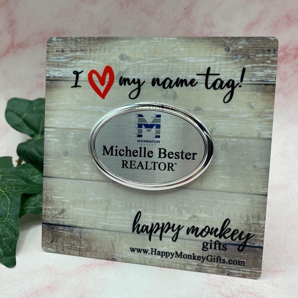 Oval Silver Name Tag - Plastic - Magnet - FREE SHIPPING