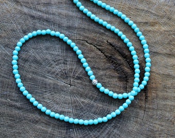 Long Turquoise Necklace, boho mens beaded necklace, ethnic necklace, surfer beaded necklace, tribal western jewelry, southwestern, item gift