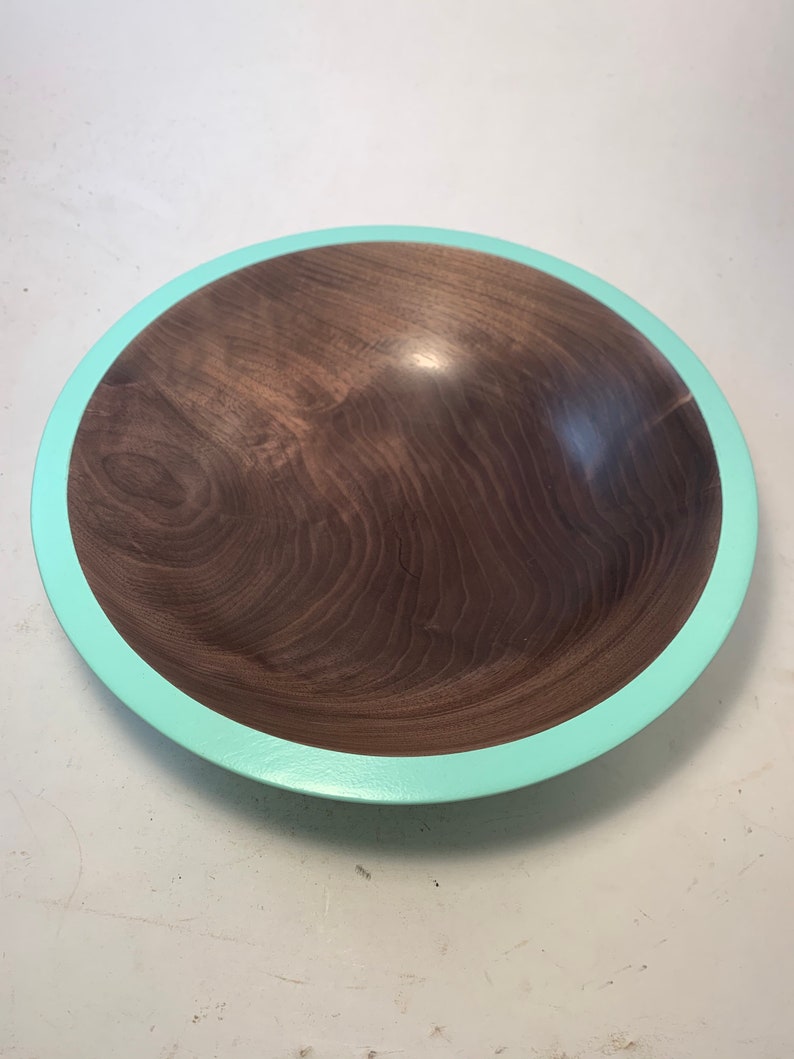 Large Black Walnut Bowl Satin Teal Exterior Gift for her 11.5x3.25