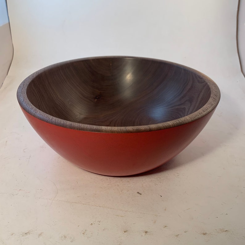 Large Walnut Bowl with a Red Exterior 11.5x4.5