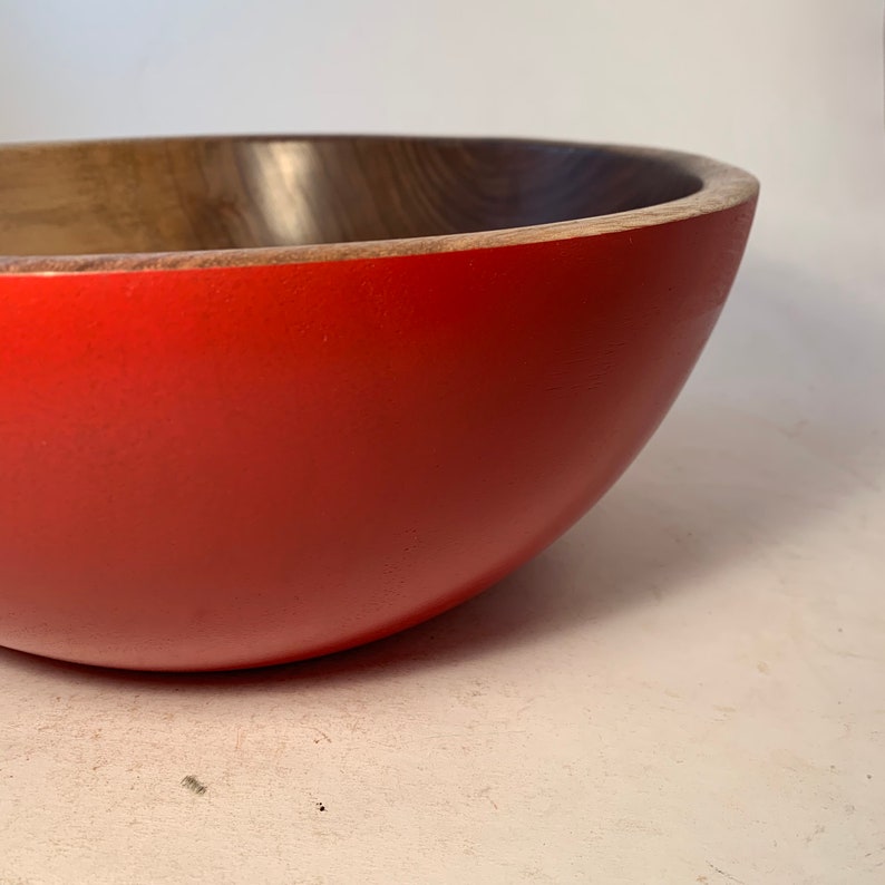 Large Walnut Bowl with a Red Exterior 11.5x4.75