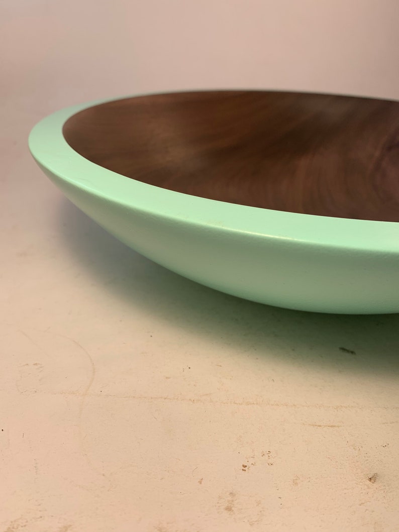 Large Black Walnut Bowl Satin Teal Exterior Gift for her 11.5x3.25