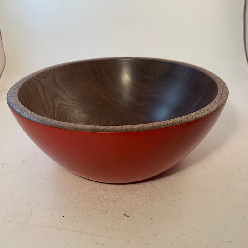 Large Walnut Bowl with a Red Exterior 11.5x4.5