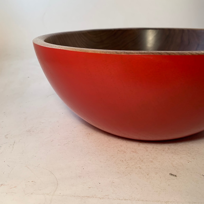 Large Walnut Bowl with a Red Exterior 11.5x4.75
