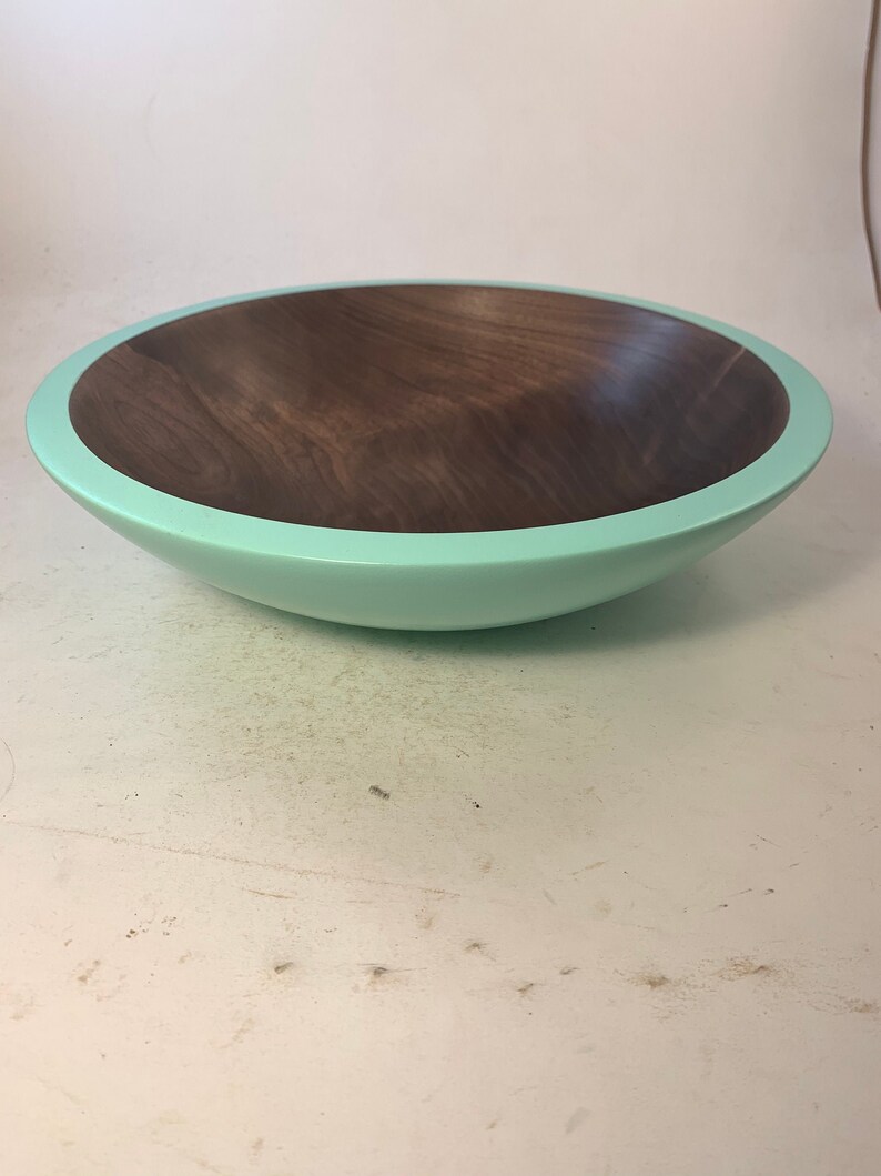 Large Black Walnut Bowl Satin Teal Exterior Gift for her 11.5x3.25