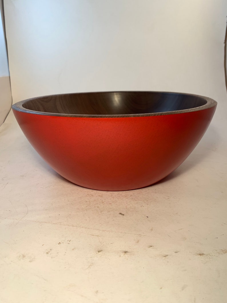 Large Walnut Bowl with a Red Exterior 11.5x4.5