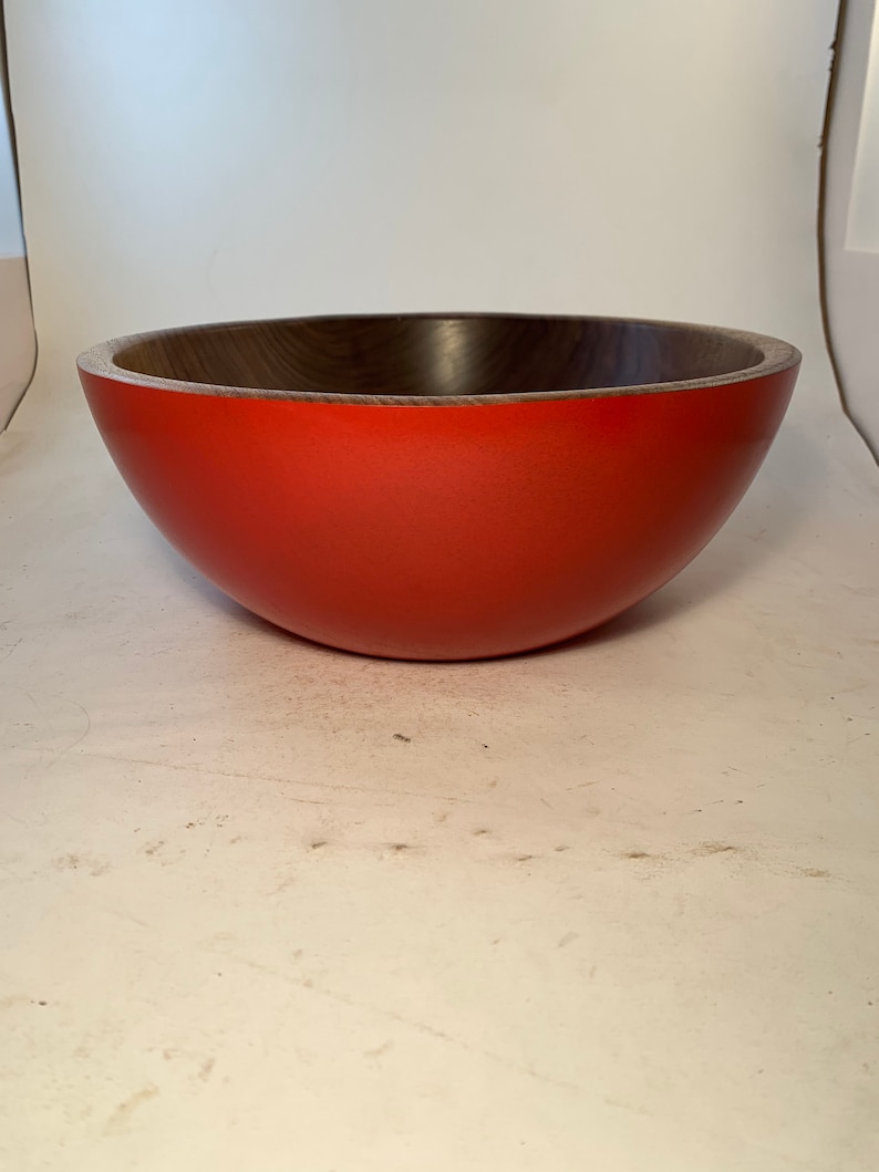 Large Walnut Bowl with a Red Exterior 11.5x4.75