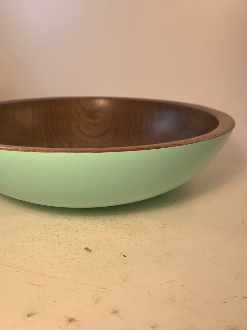 12x3.25 Large Black Walnut Bowl Satin Teal Exterior